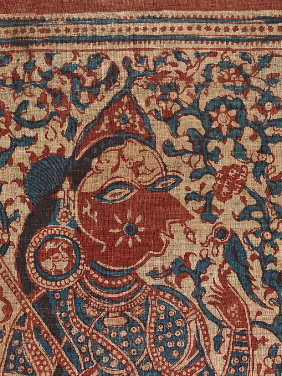 Painted Textile Depicting Celestial Musicians, Block-printed plain-weave cotton (mordant- and resist-dyed), India (Gujarat)