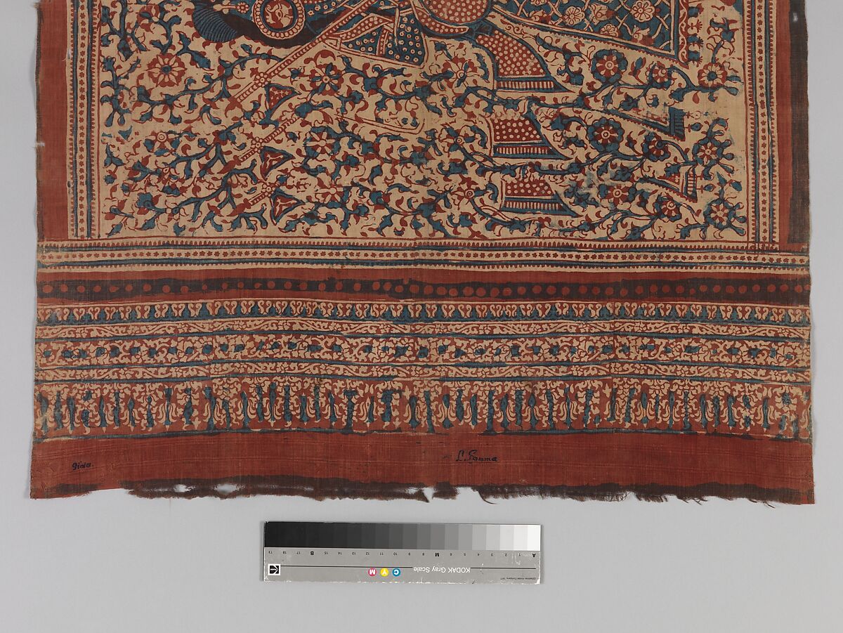 Painted Textile Depicting Celestial Musicians, Block-printed plain-weave cotton (mordant- and resist-dyed), India (Gujarat)