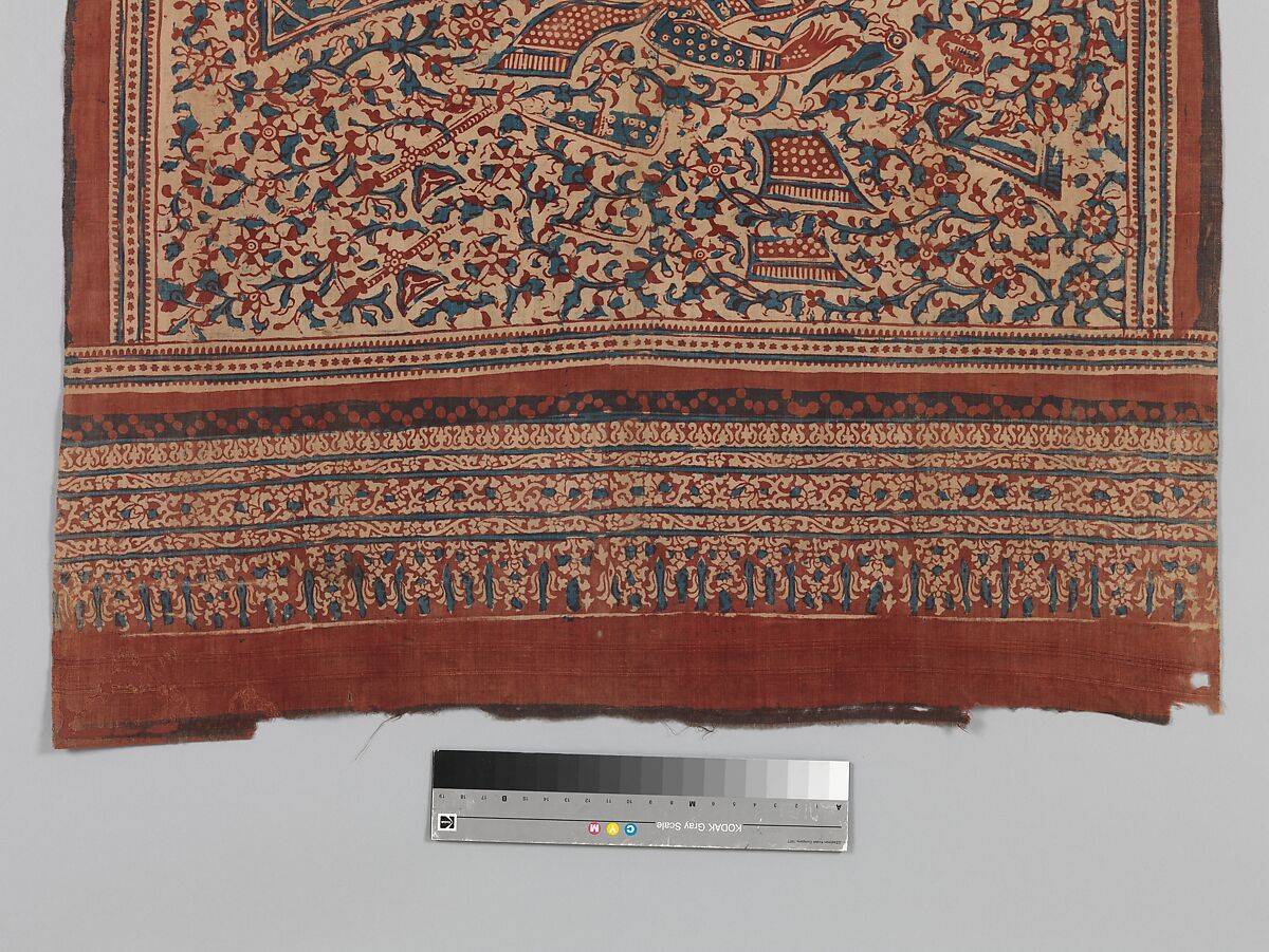 Painted Textile Depicting Celestial Musicians, Block-printed plain-weave cotton (mordant- and resist-dyed), India (Gujarat)
