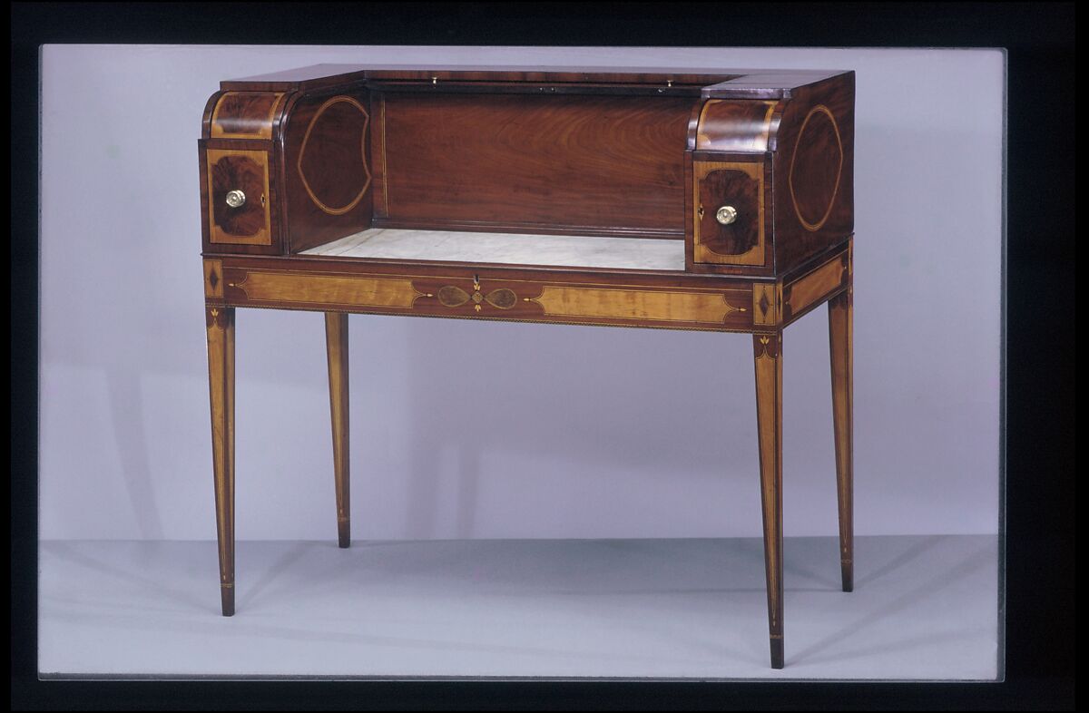 Serving Table, Mahogany, satinwood, ebony, marble, tulip poplar, pine, American