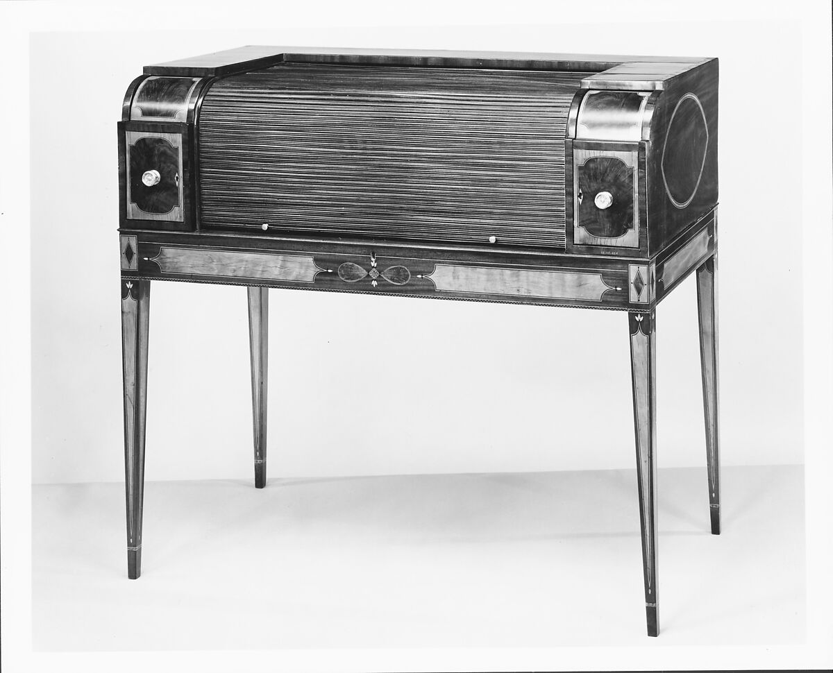 Serving Table, Mahogany, satinwood, ebony, marble, tulip poplar, pine, American