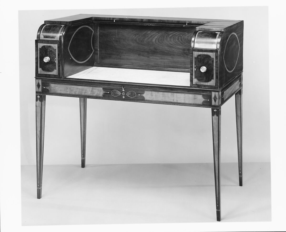 Serving Table, Mahogany, satinwood, ebony, marble, tulip poplar, pine, American