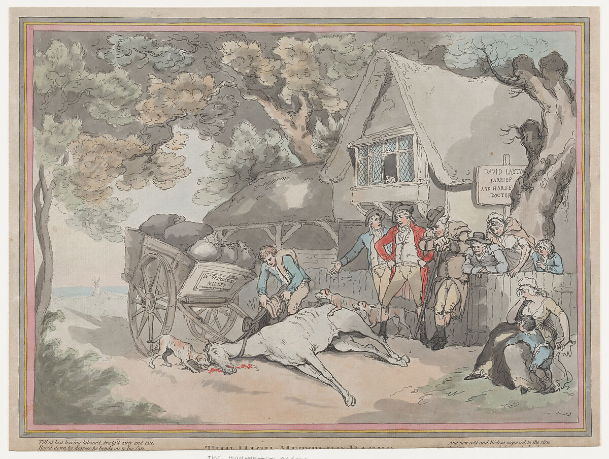 The Cart Horse (from The Life of a Racehourse, or The High-Mettled Racer), Thomas Rowlandson (British, London 1757–1827 London), Hand-colored etching and aquatint 