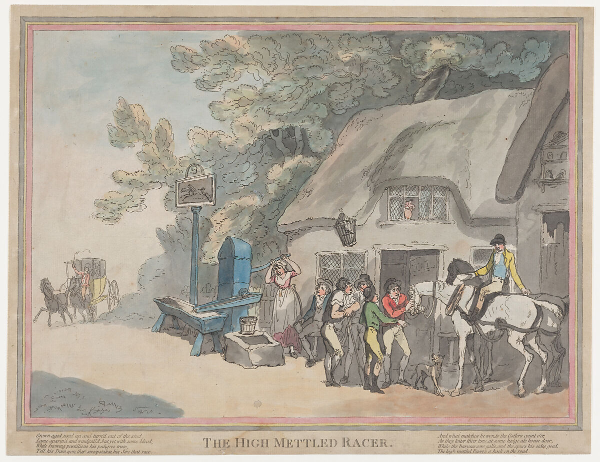 The Post Horse (from The Life of a Racehourse, or The High-Mettled Racer), Thomas Rowlandson (British, London 1757–1827 London), Hand-colored etching and aquatint 