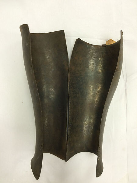 T-29 Prototype Right Greave (Shin and Calf Armor), Leonard Heinrich (American (born Germany) Munich 1900–1966 Clarksville, New Jersey), Steel, textile, American, New York