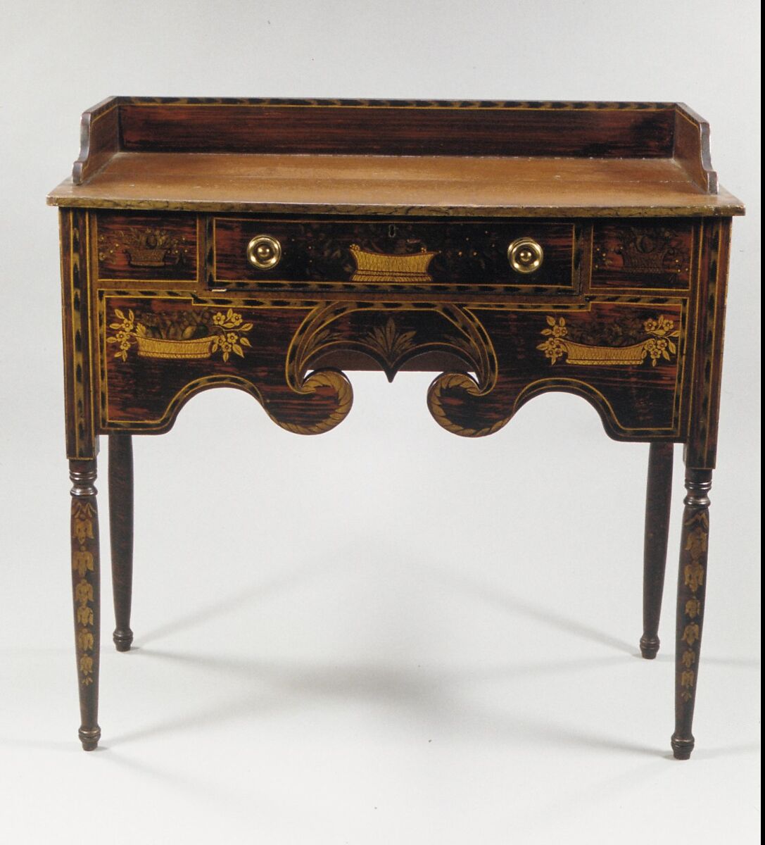 Serving Table, Poplar and walnut, painted, grained and gilded, American 