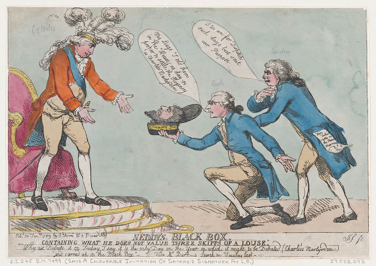 Neddy's Black Box, Thomas Rowlandson (British, London 1757–1827 London), Hand-colored etching and aquatint 