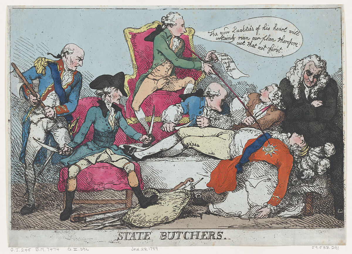 State Butchers, Thomas Rowlandson (British, London 1757–1827 London), Hand-colored etching 