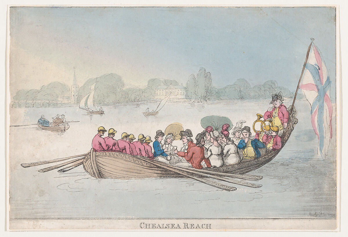 Chelsea Reach, Thomas Rowlandson (British, London 1757–1827 London), Hand-colored etching and aquatint 
