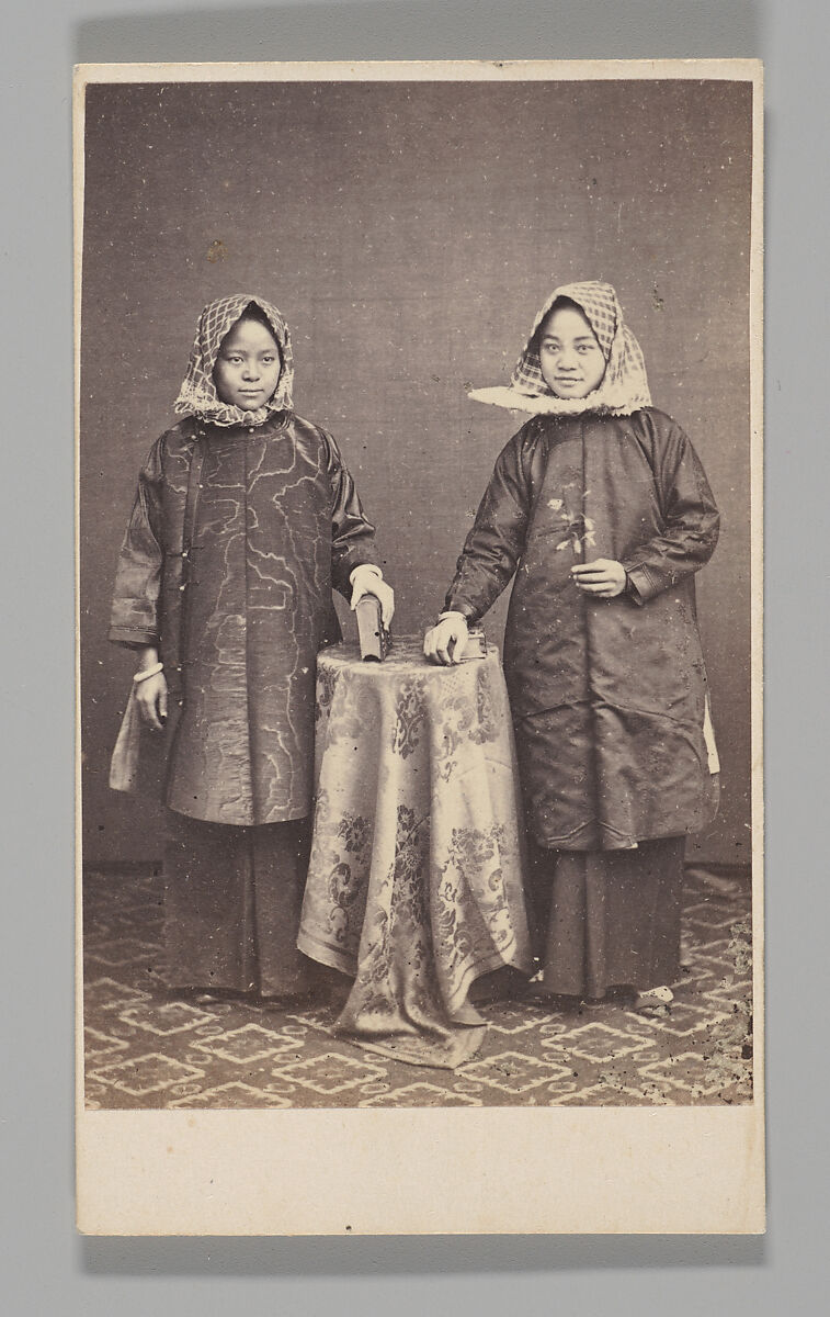[Studio Portrait: Two Women Standing Beside a Table, Hong Kong], Pun-Lun (Chinese, 1864–ca. 1900), Albumen silver print 