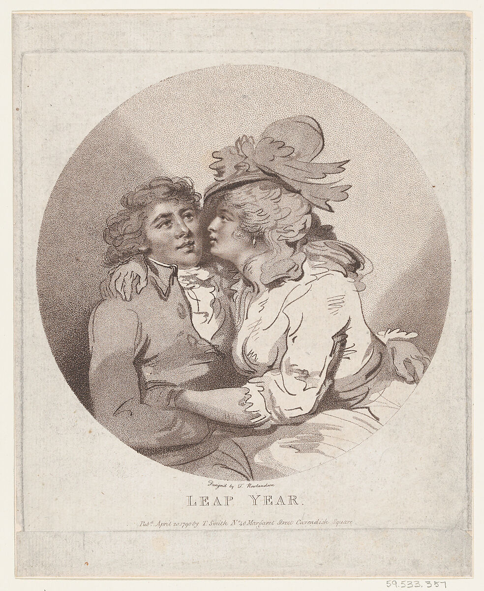 Leap Year, Etched and published by T. Smith (British, active London 1785–1800), Stippled etching and aquatint 