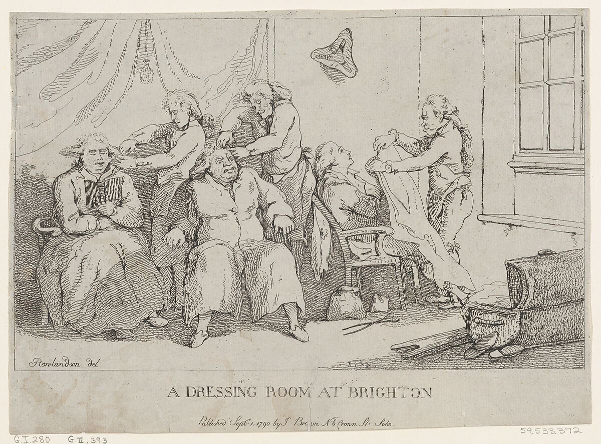 A Dressing Room at Brighton, Thomas Rowlandson (British, London 1757–1827 London), Etching 