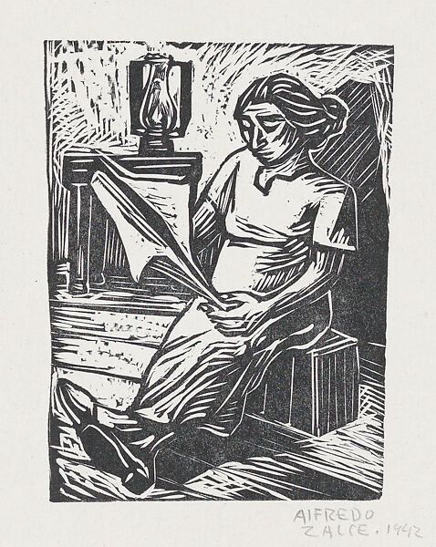 A Woman Reading, Alfredo Zalce (Mexican, Pátzcuaro, Michoacán 1908–2003 Morelia), Linocut 