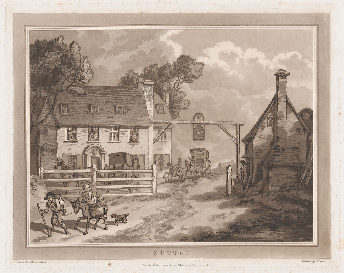Sutton (An Excursion to Brighthelmstone), Drawn and etched by Thomas Rowlandson (British, London 1757–1827 London), Etching and aquatint 