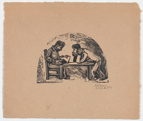 A man reading and a man listening to him, Alfredo Zalce (Mexican, Pátzcuaro, Michoacán 1908–2003 Morelia), Woodcut 