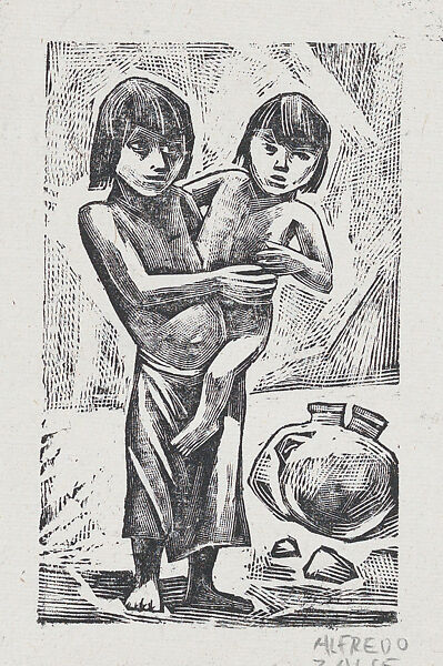 Peasant Children, Alfredo Zalce (Mexican, Pátzcuaro, Michoacán 1908–2003 Morelia), Linocut 