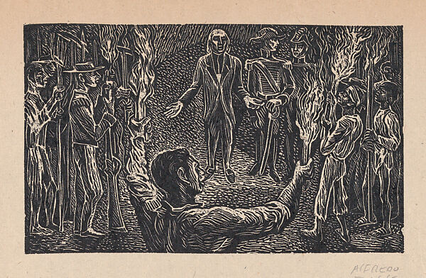 Miguel Hidalgo talking to farmers bearing arms , illustration for 'Hidalgo', Alfredo Zalce (Mexican, Pátzcuaro, Michoacán 1908–2003 Morelia), Wood engraving 