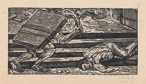 A figure carrying a load on his back whipping a fallen man, illustration for 'Hidalgo', Alfredo Zalce (Mexican, Pátzcuaro, Michoacán 1908–2003 Morelia), Wood engraving 