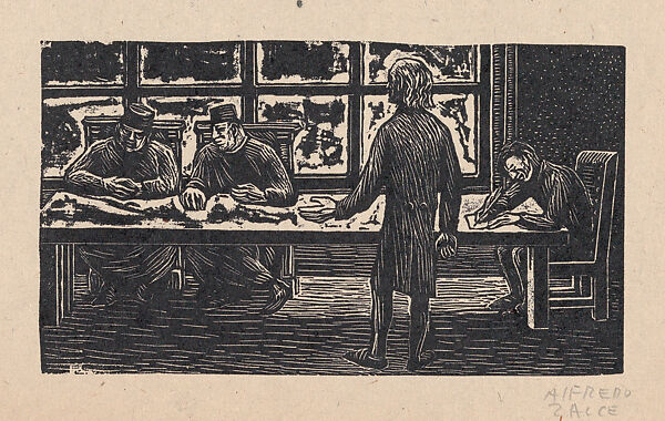 Miguel Hidalgo conversing with men seated at a table, illustration for 'Hidalgo', Alfredo Zalce (Mexican, Pátzcuaro, Michoacán 1908–2003 Morelia), Wood engraving 