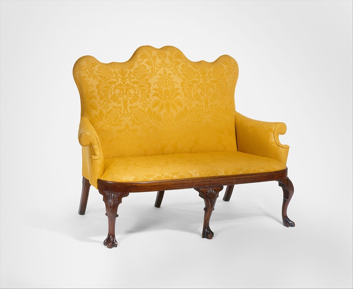 Settee, Walnut, yellow pine; upholstery (modern), American