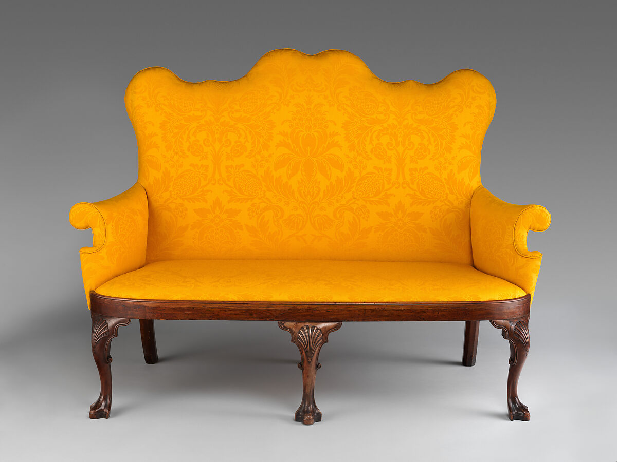 Settee, Walnut, yellow pine; upholstery (modern), American 