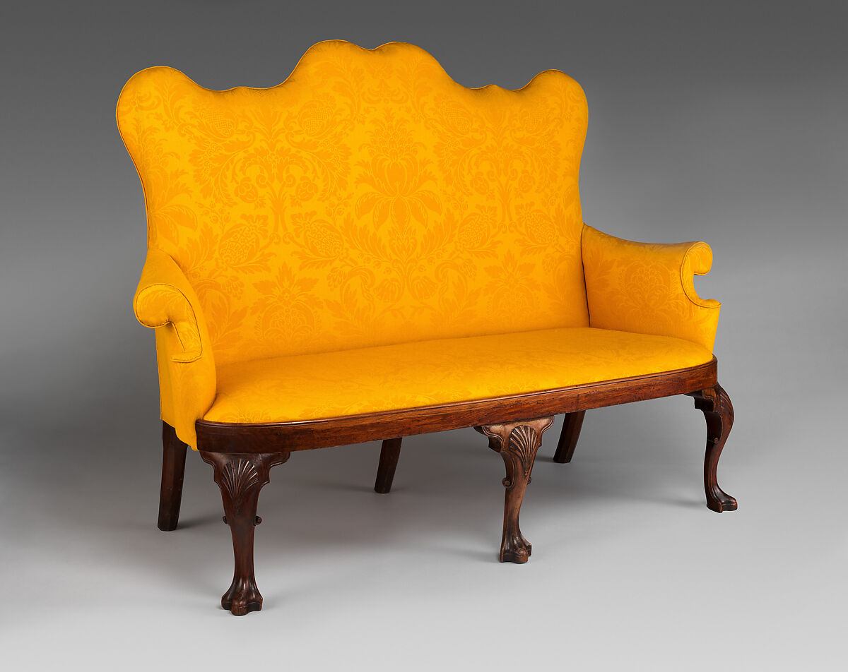 Settee, Walnut, yellow pine; upholstery (modern), American