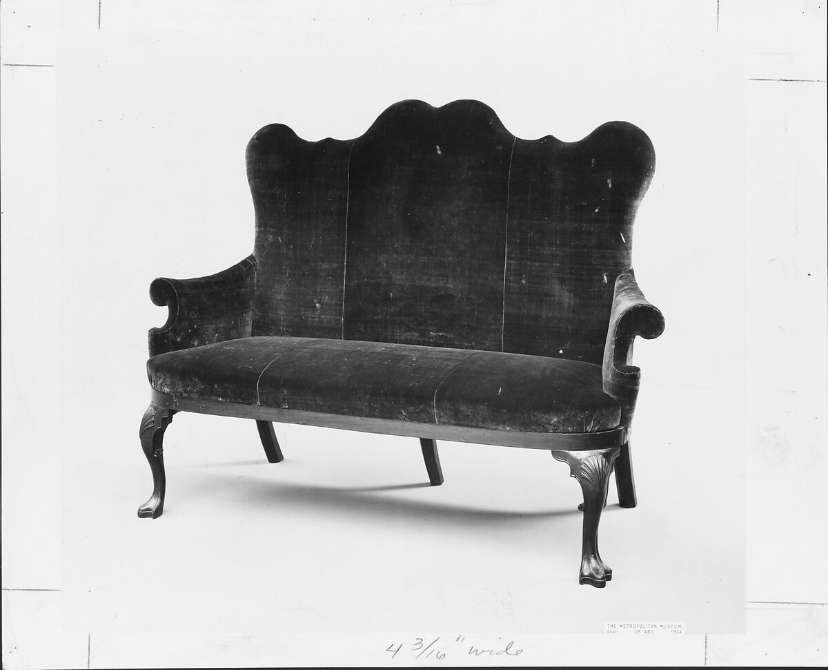 Settee, Walnut, yellow pine; upholstery (modern), American