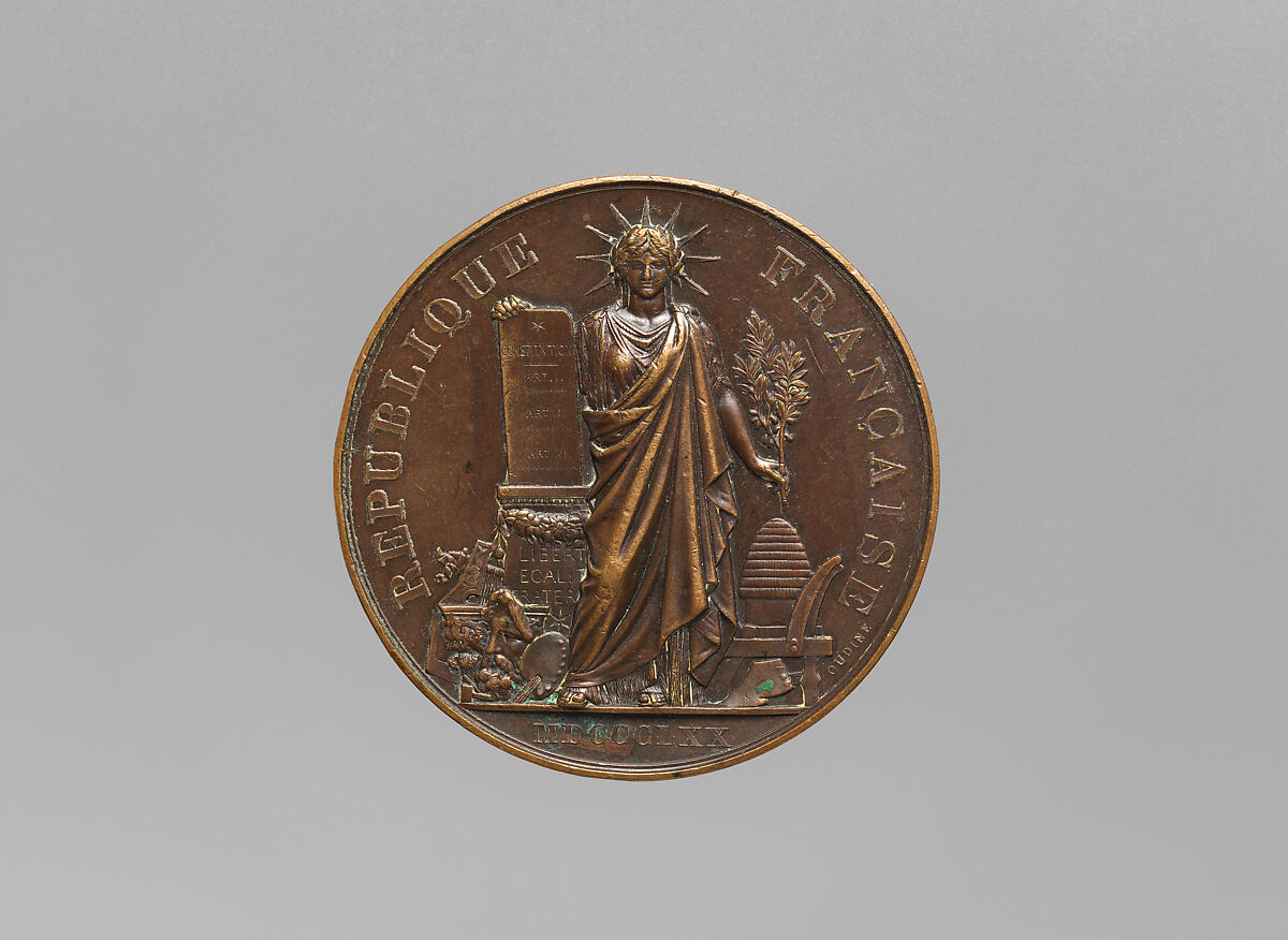 Medal Awarded to French Civilian Pigeon-Keepers (Colombiers civils), Medalist: Eugène-André Oudiné (French, Paris 1810–1887 Paris), Copper, French 