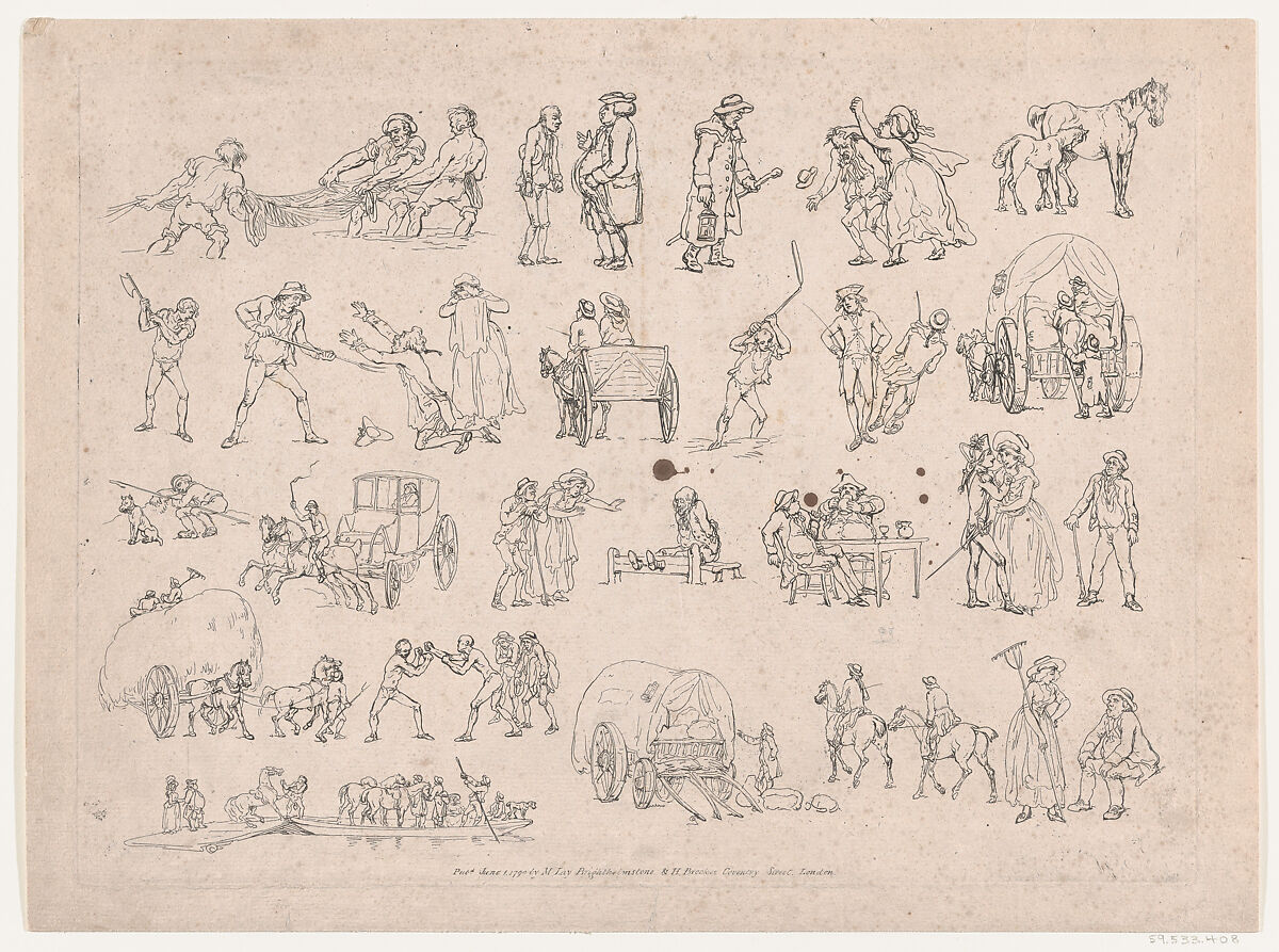 Plate 4, Outlines of Figures, Landscapes and Cattle...for the Use of Learners, Thomas Rowlandson (British, London 1757–1827 London), Etching 