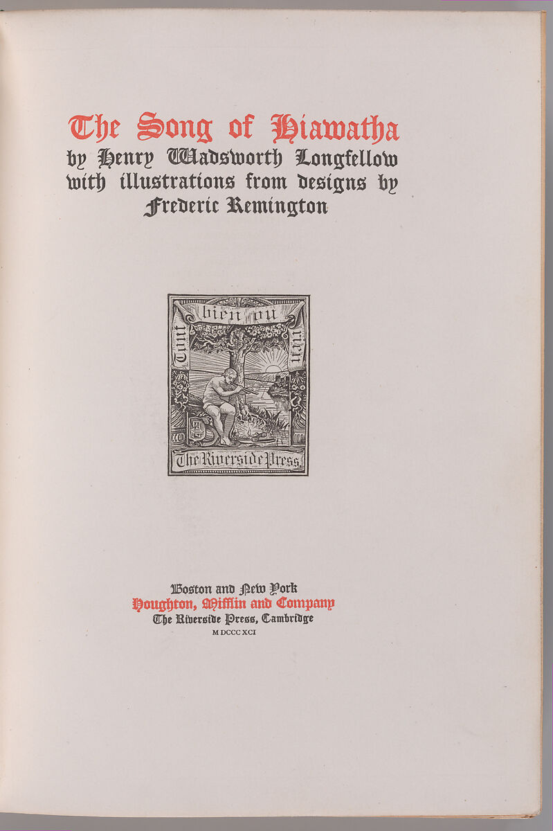 The song of Hiawatha, Henry Wadsworth Longfellow (American, Portland, Maine 1807–1882 Cambridge, Massachusetts)