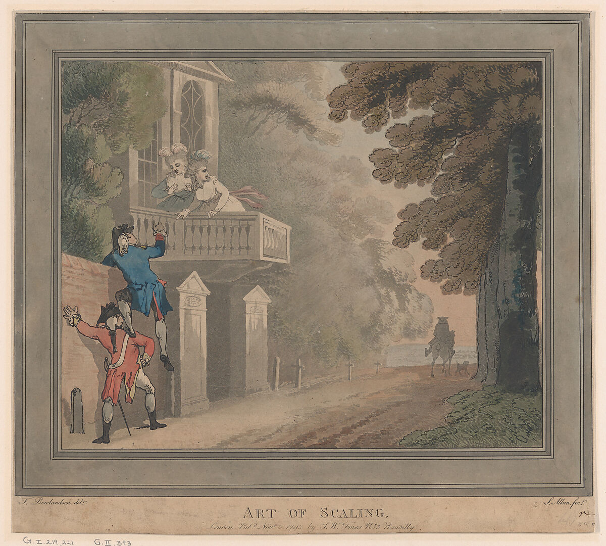 Art of Scaling, Samuel Alken (British, London 1756–1815 London), Hand-colored etching and aquatint 