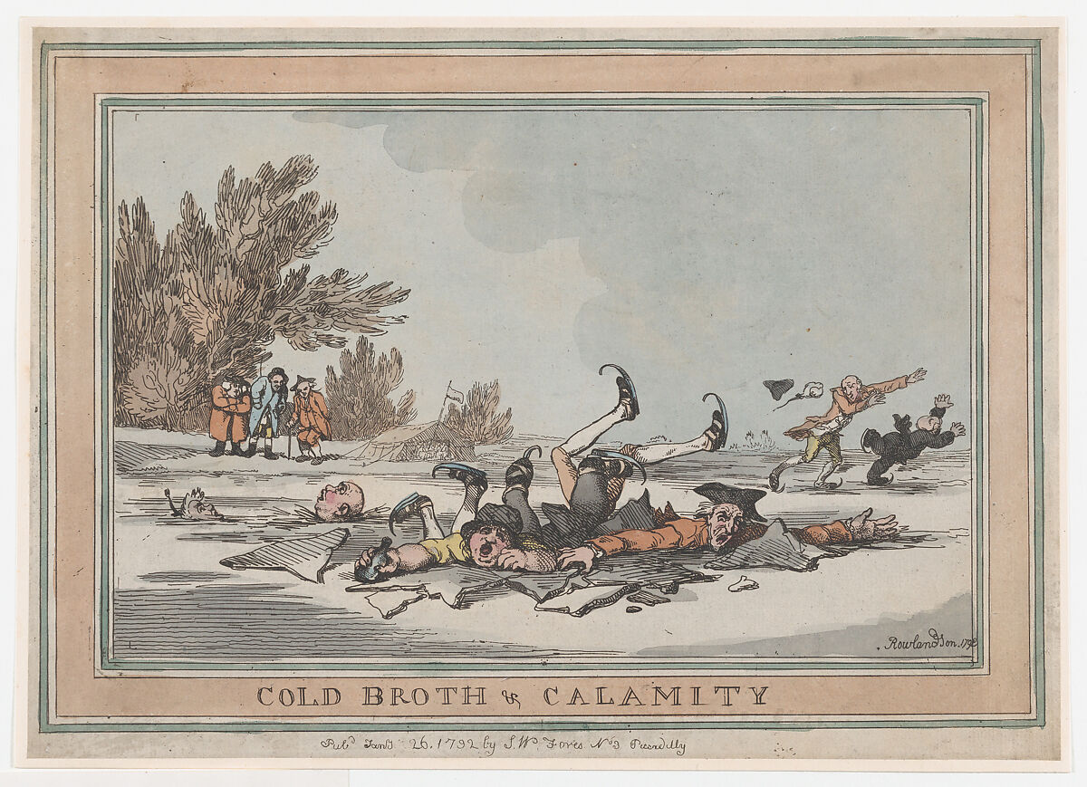 Cold Broth & Calamity, Thomas Rowlandson (British, London 1757–1827 London), Hand-colored etching 