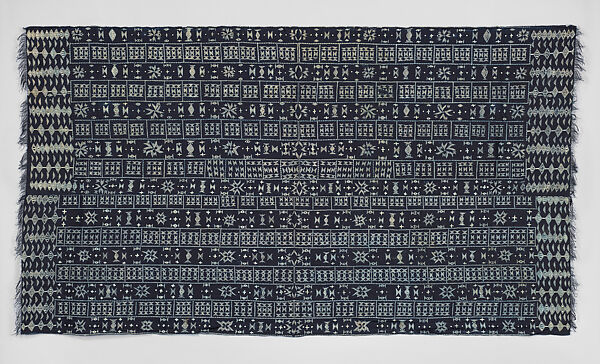 Stitch-resist indigo shawl or wrapper