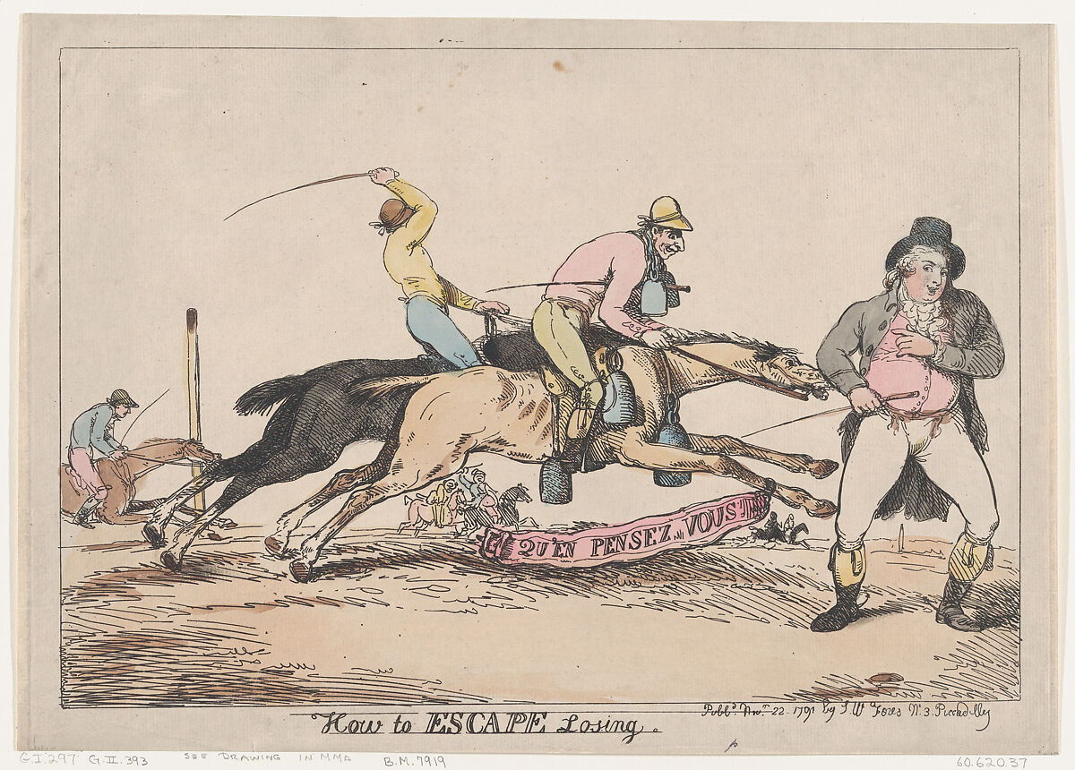 How to Escape Losing, Thomas Rowlandson (British, London 1757–1827 London), Hand-colored etching 