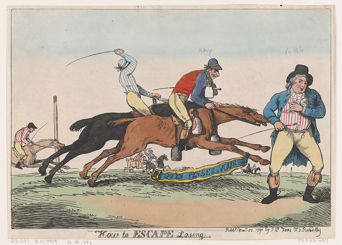 How to Escape Losing, Thomas Rowlandson (British, London 1757–1827 London), Hand-colored etching and aquatint 