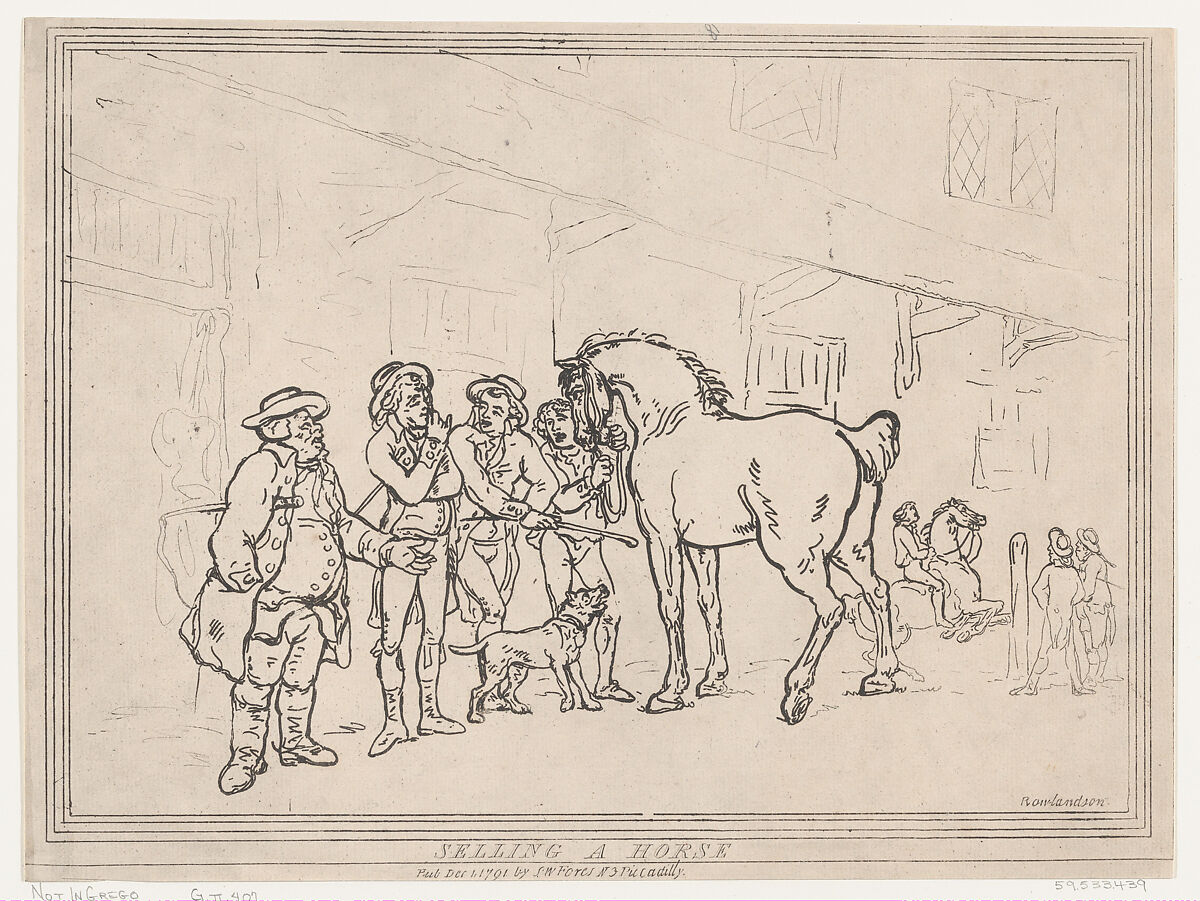 Selling a Horse, Thomas Rowlandson (British, London 1757–1827 London), Etching 