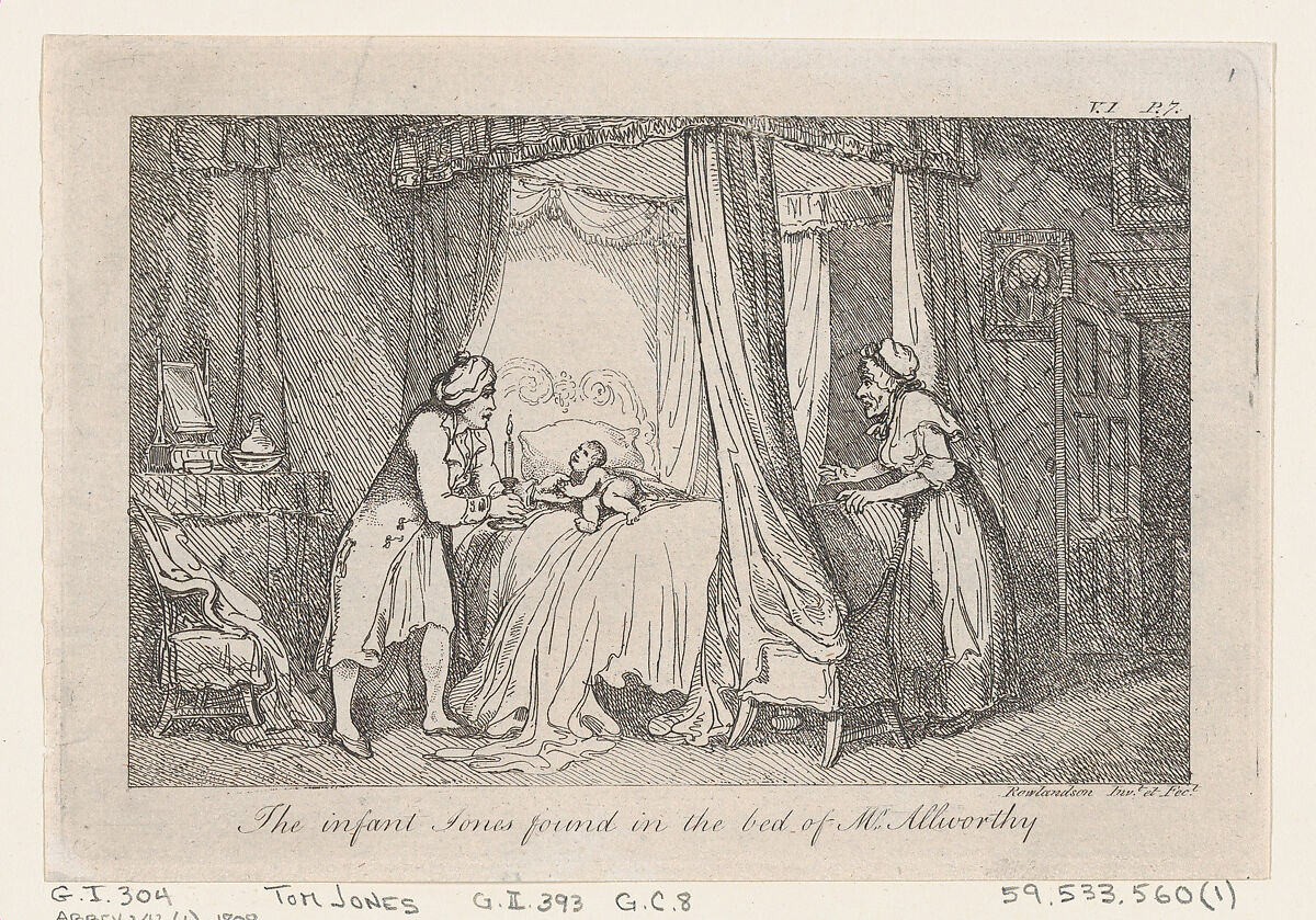 The infant Jones found in the bed of Mr. Allworthy, from "The History of Tom Jones, a Foundling", Thomas Rowlandson (British, London 1757–1827 London), Etching 