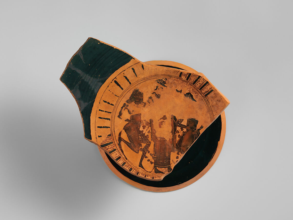 Terracotta kylix:band-cup (drinking cup), Attributed to a painter related to the Lysippides Painter, Terracotta, Greek, Attic