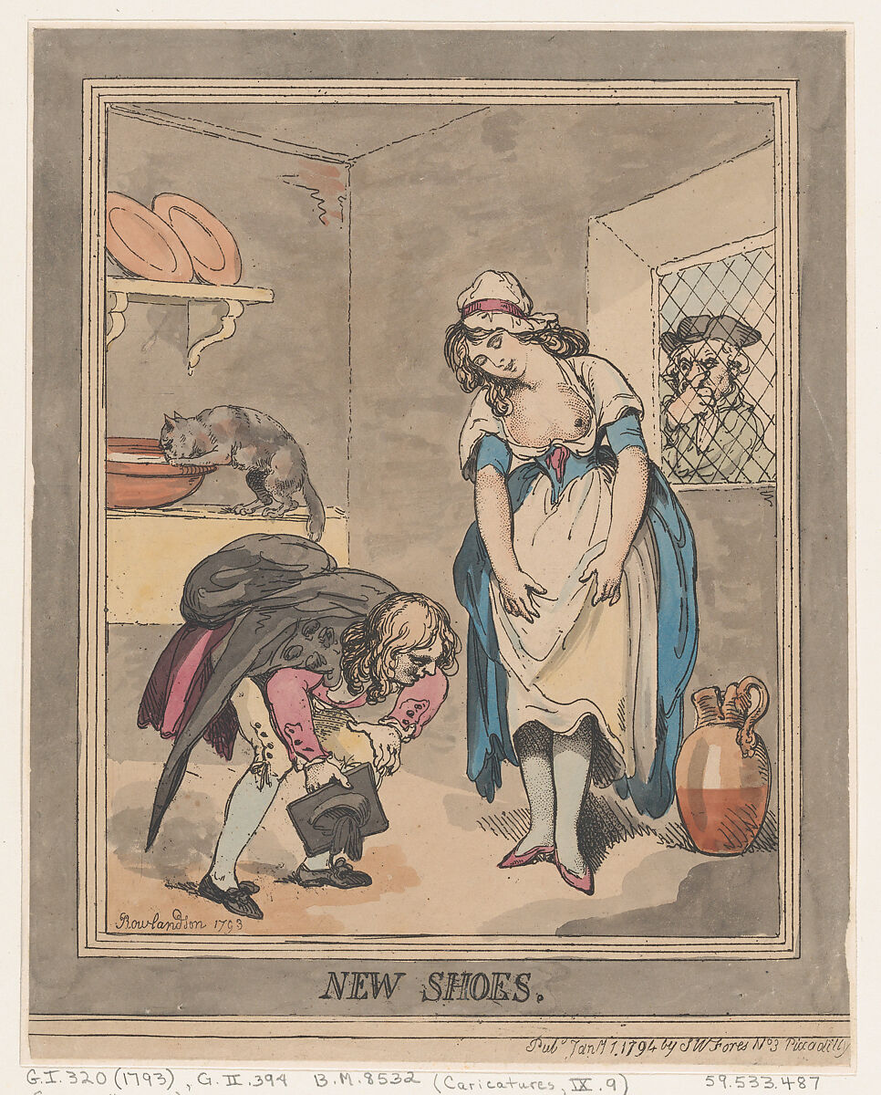 New Shoes, Thomas Rowlandson (British, London 1757–1827 London), Hand-colored etching 