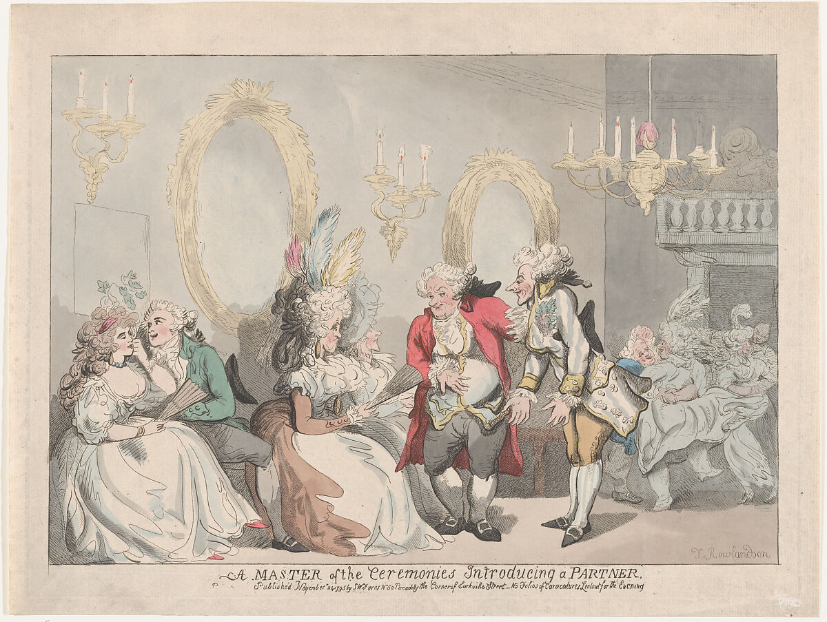 A Master of the Ceremonies Introducing a Partner, Thomas Rowlandson (British, London 1757–1827 London), Hand-colored etching vol. I, p. 326, vol. II, p. 394 