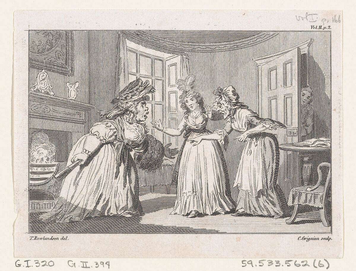 A Drawing Room Altercation, an illustration from Tobias Smollett's "The Expedition of Humphry Clinker" (London, 1793), Vol. 1, Charles Grignion, I (British, London baptised 1721–1810 London), Etching and engraving 