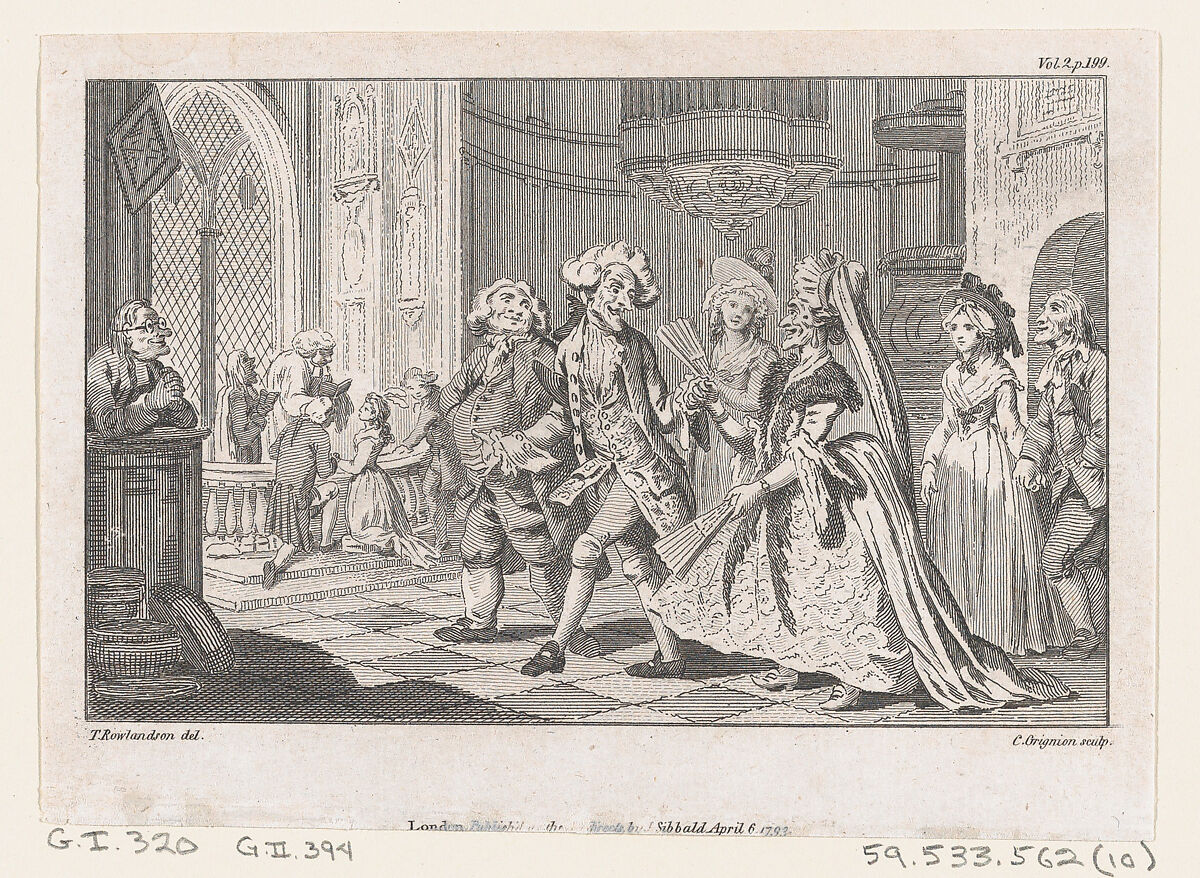 The Wedding of Lismahago and Tabitha, an illustration from Tobias Smollett's "The Expedition of Humphry Clinker" (London, 1793), Vol. 1. 1793, Charles Grignion, I (British, London baptised 1721–1810 London), Etching and engraving 