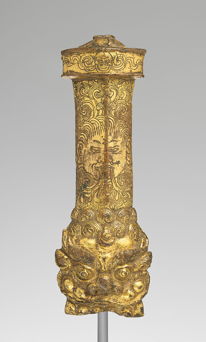 Hilt of a Ritual or Votive Sword, Copper alloy, gold, Tibetan 