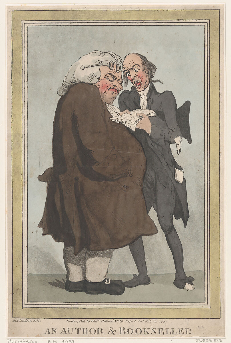 An Author & Bookseller, Thomas Rowlandson (British, London 1757–1827 London), Hand-colored etching 