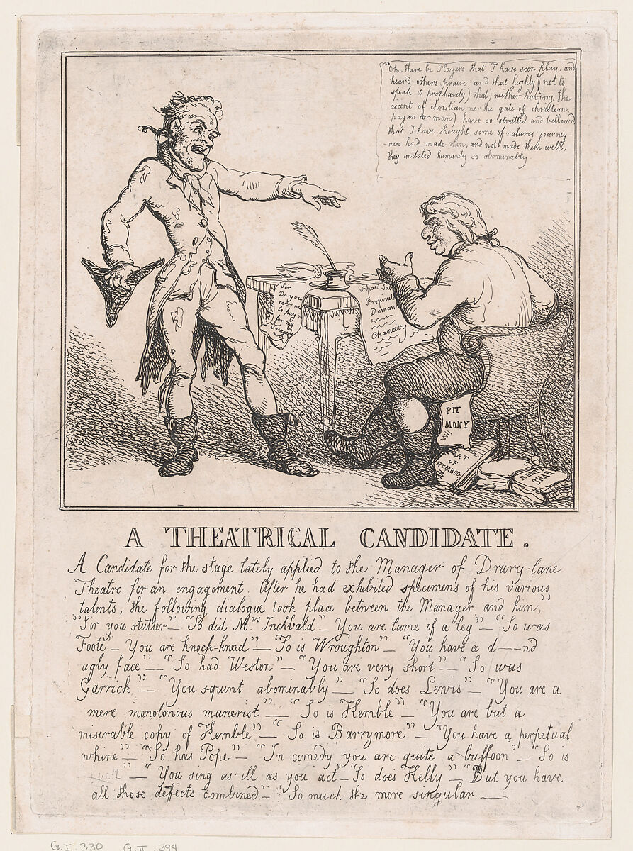A Theatrical Candidate, Thomas Rowlandson (British, London 1757–1827 London), Etching 