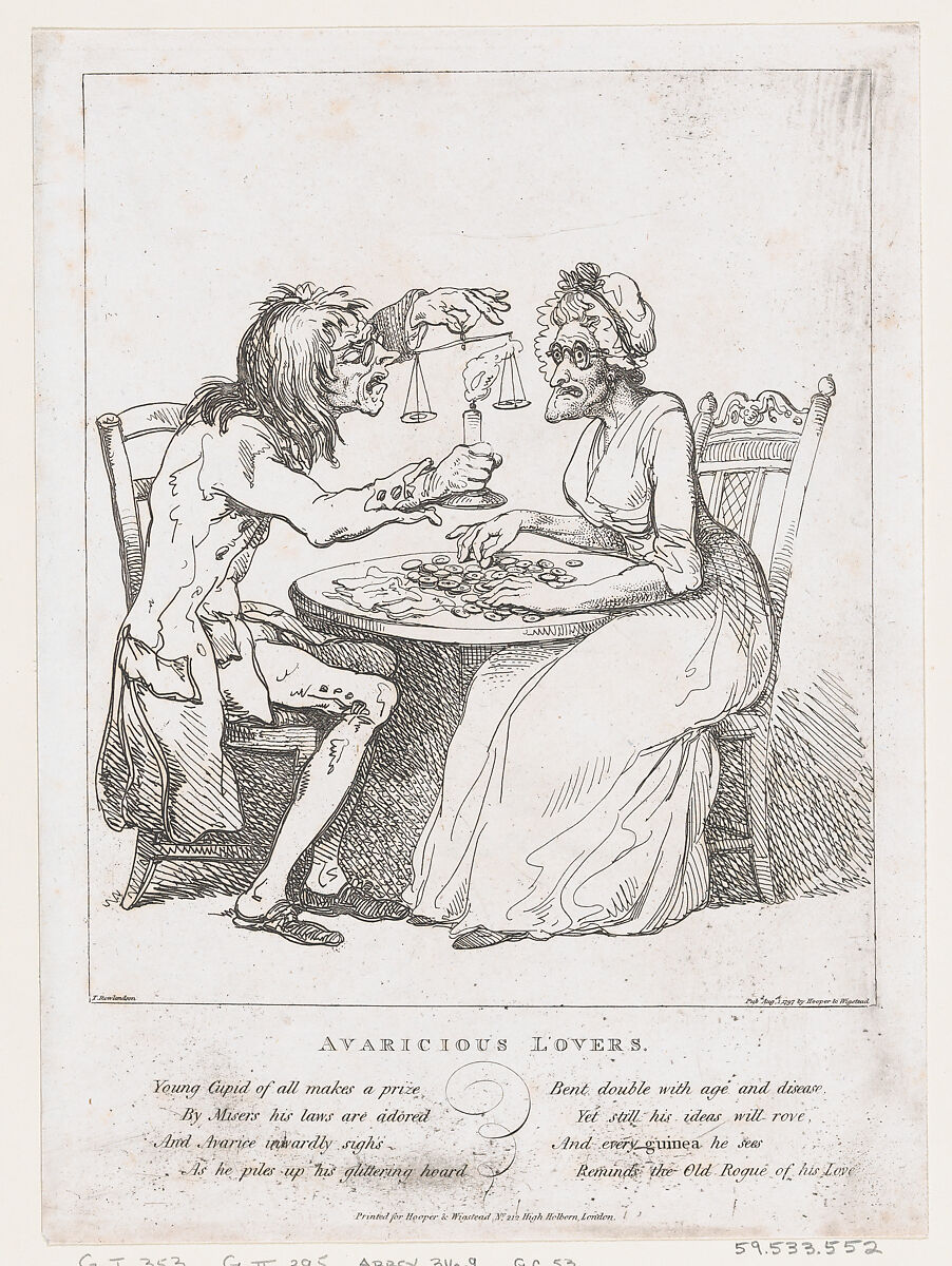 Avaricious Lovers, Thomas Rowlandson (British, London 1757–1827 London), Etching 