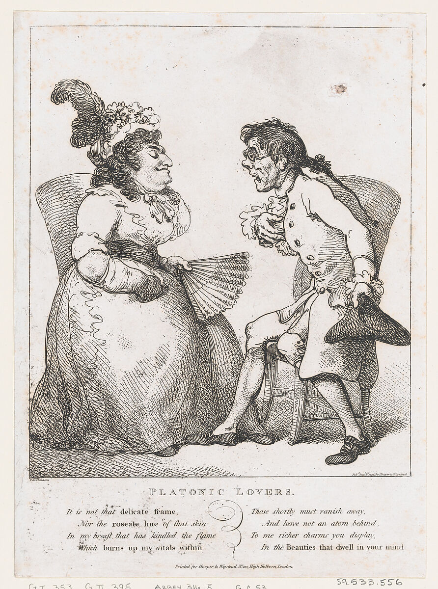 Platonic Lovers, Thomas Rowlandson (British, London 1757–1827 London), Etching 