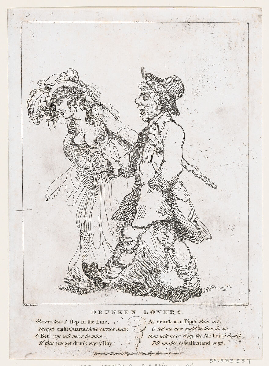 Drunken Lovers, Thomas Rowlandson (British, London 1757–1827 London), Etching 
