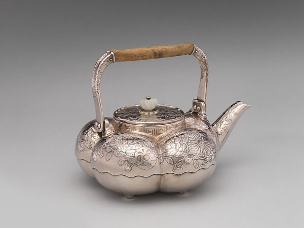 Teapot, Tiffany & Co., Silver, jade, and boxwood, American
