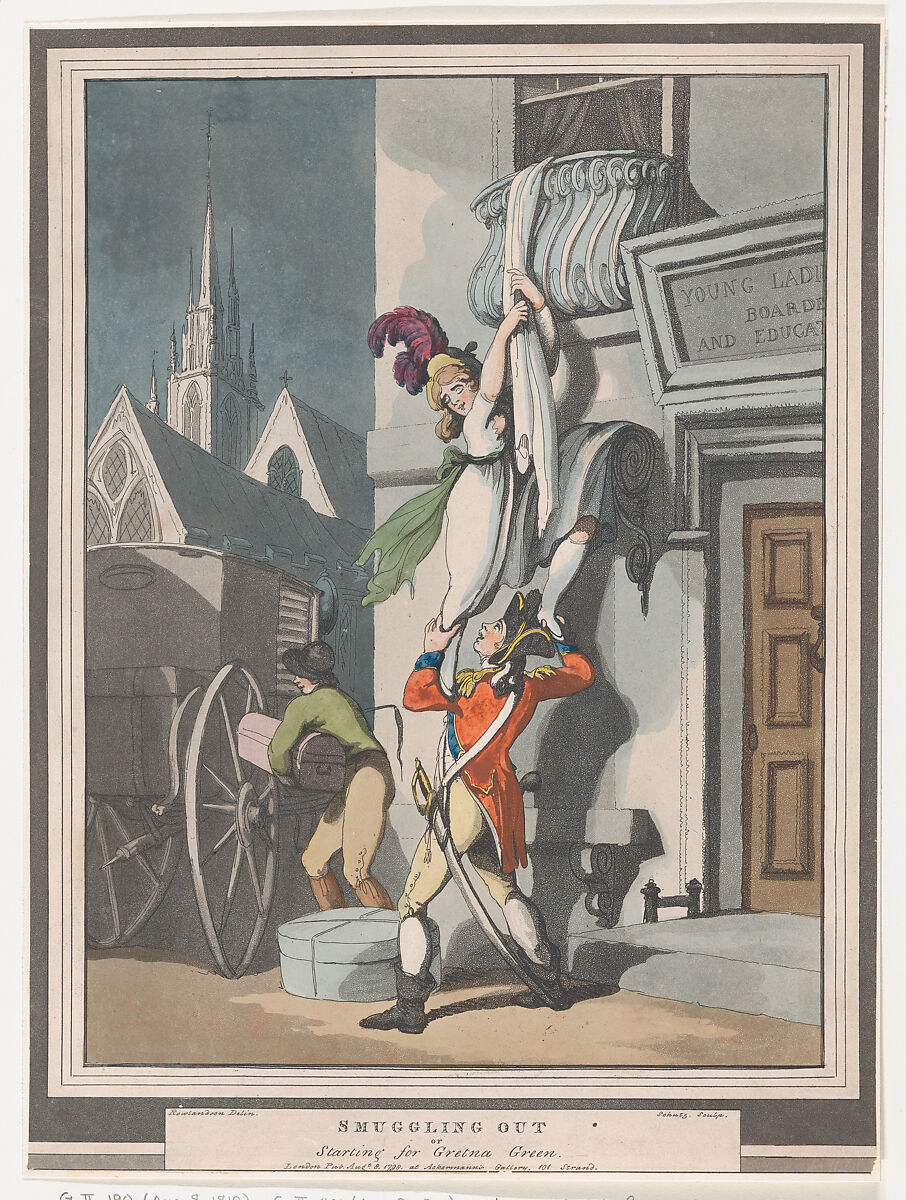 Smuggling Out, or Starting for Gretna Green, Heinrich Joseph Schütz (German, Frankfurt 1760–1822 Frankfurt), Etching 